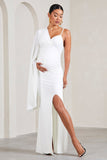 Rhea White V-Neck Split Maternity Maxi Dress With Cape Sleeve