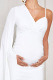 Rhea White V-Neck Split Maternity Maxi Dress With Cape Sleeve