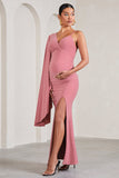 Rhea Blush Pink V-Neck Split Maternity Maxi Dress With Cape Sleeve