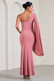 Rhea Blush Pink V-Neck Split Maternity Maxi Dress With Cape Sleeve