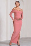 Kaylee Blush Pink Ruched Strapless Long-Sleeved Split Maternity Maxi Dress