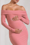 Kaylee Blush Pink Ruched Strapless Long-Sleeved Split Maternity Maxi Dress