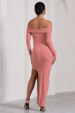 Kaylee Blush Pink Ruched Strapless Long-Sleeved Split Maternity Maxi Dress