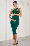Abigail Bottle Green Sleeveless Asymmetric Maternity Midi Dress