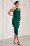 Abigail Bottle Green Sleeveless Asymmetric Maternity Midi Dress