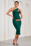 Abigail Bottle Green Sleeveless Asymmetric Maternity Midi Dress