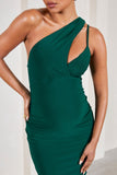 Abigail Bottle Green Sleeveless Asymmetric Maternity Midi Dress