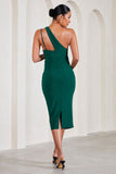 Abigail Bottle Green Sleeveless Asymmetric Maternity Midi Dress