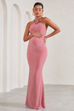 Loving Blush Pink Halter-Neck Maternity Maxi Dress With Flower Corsage