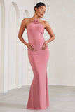 Loving Blush Pink Halter-Neck Maternity Maxi Dress With Flower Corsage