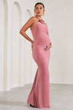 Loving Blush Pink Halter-Neck Maternity Maxi Dress With Flower Corsage