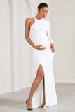 Heidi White One-Sleeved Split Maternity Maxi Dress