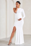 Heidi White One-Sleeved Split Maternity Maxi Dress