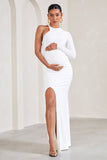 Heidi White One-Sleeved Split Maternity Maxi Dress