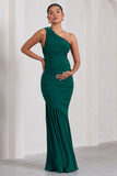 Make My Day Bottle Green One-Shoulder Ruched Split Maternity Maxi Dress