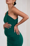 Make My Day Bottle Green One-Shoulder Ruched Split Maternity Maxi Dress