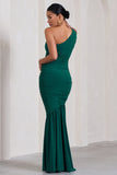 Make My Day Bottle Green One-Shoulder Ruched Split Maternity Maxi Dress