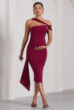 Just Wait Berry Asymmetric Strappy Maternity Midi Dress With Drape