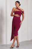 Just Wait Berry Asymmetric Strappy Maternity Midi Dress With Drape