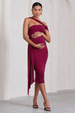 Just Wait Berry Asymmetric Strappy Maternity Midi Dress With Drape