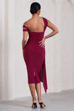Just Wait Berry Asymmetric Strappy Maternity Midi Dress With Drape