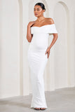 Carmen White Bardot Maternity Maxi Dress