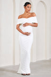 Carmen White Bardot Maternity Maxi Dress