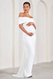 Carmen White Bardot Maternity Maxi Dress