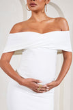Carmen White Bardot Maternity Maxi Dress