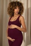Teagan Burgundy Square-Neck Slim-Leg Maternity Jumpsuit