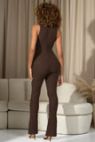 Issy Chocolate High-Neck Sleeveless Maternity Jumpsuit