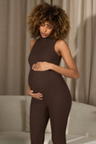 Issy Chocolate High-Neck Sleeveless Maternity Jumpsuit