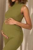 Issy Olive High-Neck Sleeveless Maternity Jumpsuit