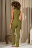 Issy Olive High-Neck Sleeveless Maternity Jumpsuit