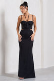 Stardom Black Chiffon Strappy Sweetheart Cut-Out Maxi Dress