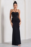 Stardom Black Chiffon Strappy Sweetheart Cut-Out Maxi Dress