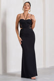 Stardom Black Chiffon Strappy Sweetheart Cut-Out Maxi Dress