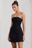 Rina Black Strapless Tailored Mini Dress With Button Front