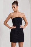 Rina Black Strapless Tailored Mini Dress With Button Front