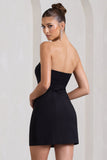 Rina Black Strapless Tailored Mini Dress With Button Front