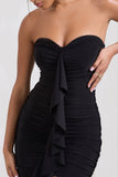 Treasure Black Strapless Sweetheart Mini Dress With Ruffle