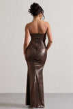 Nomad Bronze Metallic Strapless Cut-Out Split Maxi Dress