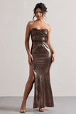 Nomad Bronze Metallic Strapless Cut-Out Split Maxi Dress
