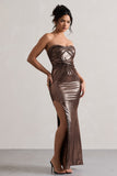 Nomad Bronze Metallic Strapless Cut-Out Split Maxi Dress