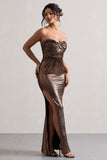 Nomad Bronze Metallic Strapless Cut-Out Split Maxi Dress