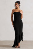 Sandy Black Strapless Corset Asymmetric Maxi Dress