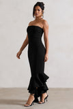 Sandy Black Strapless Corset Asymmetric Maxi Dress