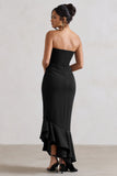 Sandy Black Strapless Corset Asymmetric Maxi Dress