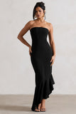Sandy Black Strapless Corset Asymmetric Maxi Dress