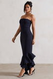 Sandy Navy Strapless Corset Asymmetric Maxi Dress